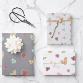 Grey Hearts | Watercolor Wrapping Paper