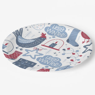 Grey Hello Winter Christmas Illustration Paper Paper Plate