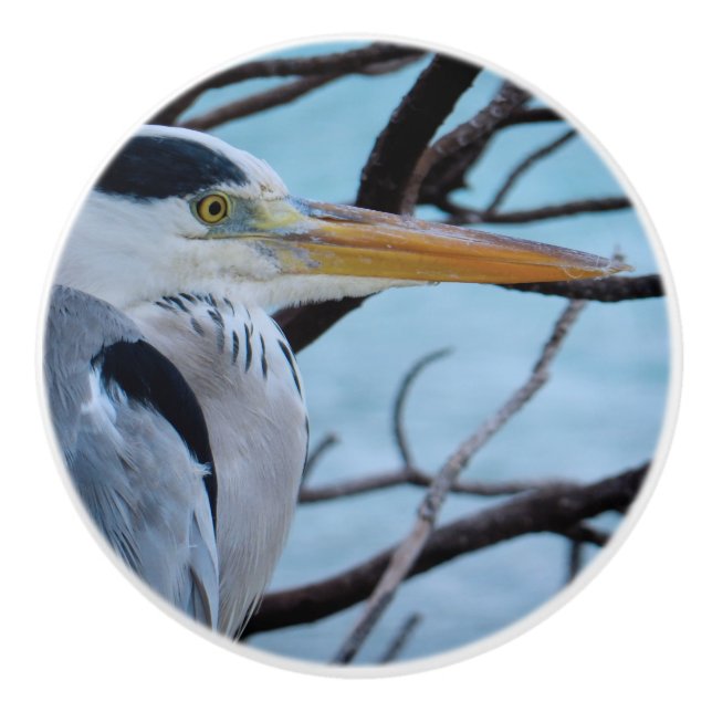 Grey Heron Ceramic Knob (Front)