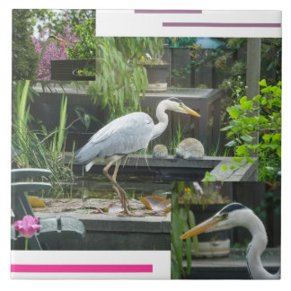 Grey Heron Collage Ceramic Tile