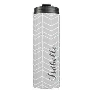 Grey Herringbone Monogram Thermal Tumbler