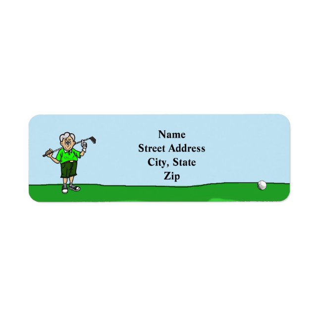 Grey Hiar Male Golfer Return Address Label (Front)