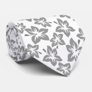 Grey Hibiscus Hawaiian pattern Tie