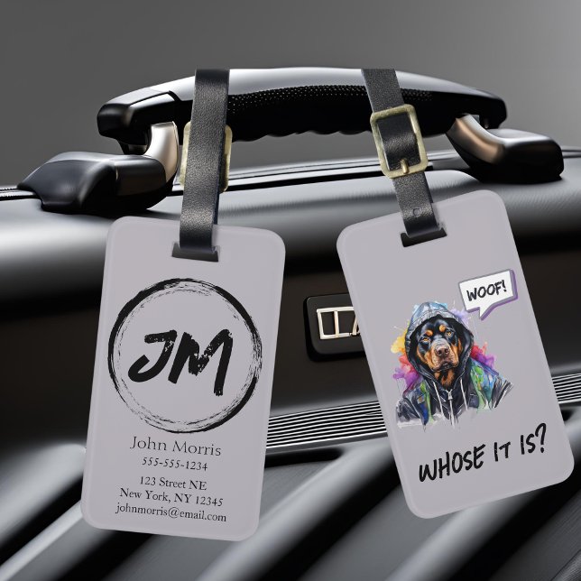 Grey Hip Hop Rottweiler  Luggage Tag (Gray Rottweiler hip hop luggage tag.)