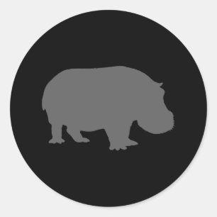 Grey Hippo Silhouette Classic Round Sticker