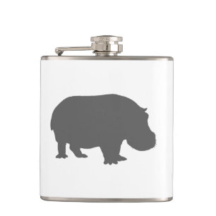 Grey Hippo Silhouette Hip Flask