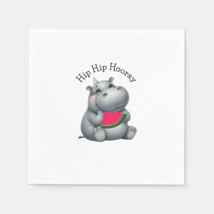 Grey Hippo Watermelon Birthday  Napkin