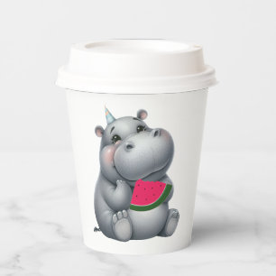 Grey Hippo Watermelon Birthday  Paper Cups