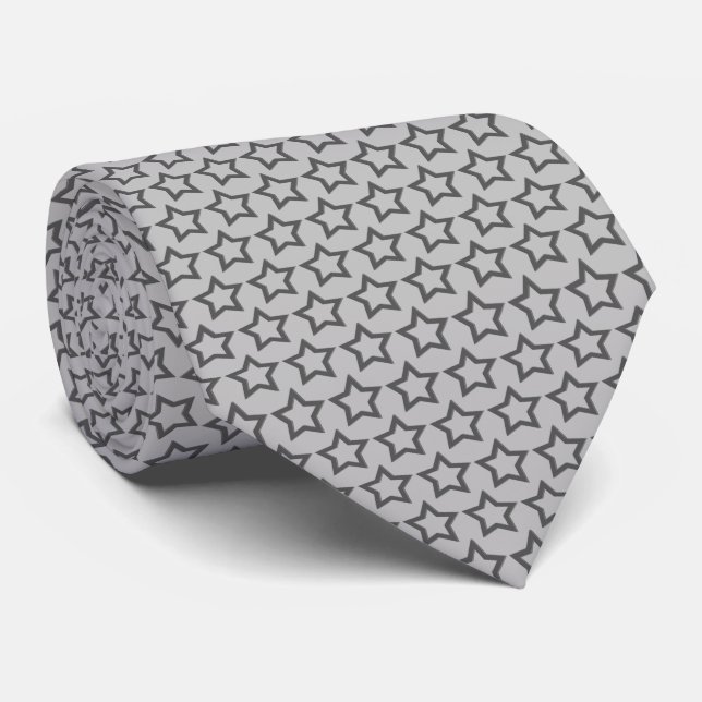  Grey Hollow Star Pattern Over  Background Neck Tie (Rolled)