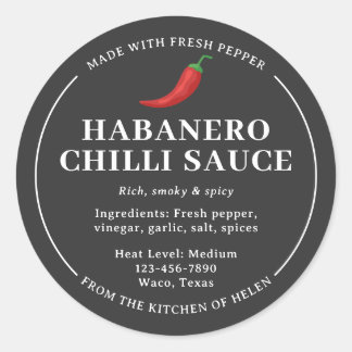 Grey Homemade Habanero Chilli Sauce Jar Label