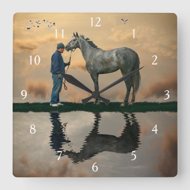 Grey Horse And Groom OTTB Wall Clock (Front)