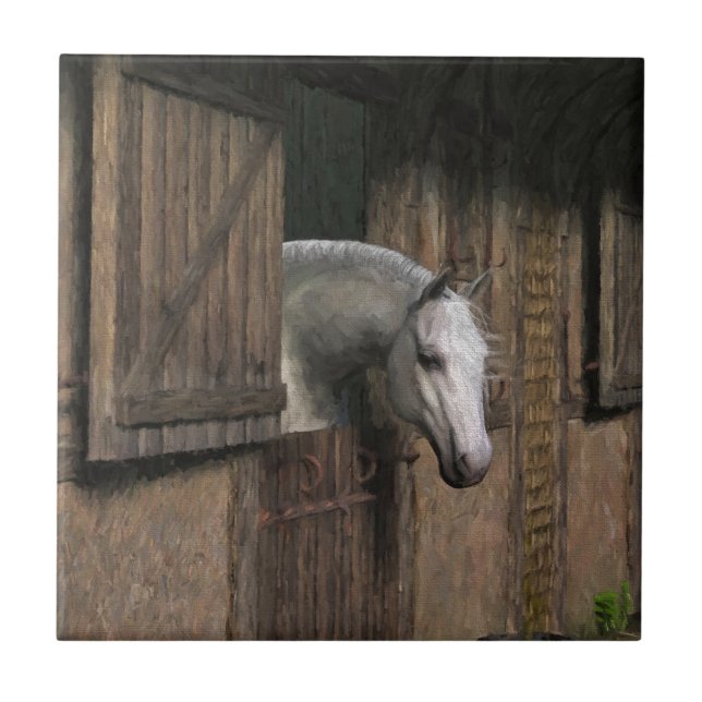 Grey Horse at the Stable Door Tile (Front)