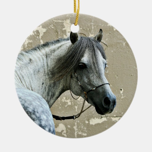 Grey Horse Head Ceramic Tree Decoration (Front)
