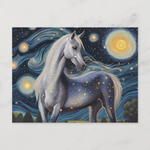 Grey Horse in a Starry Night Postcard