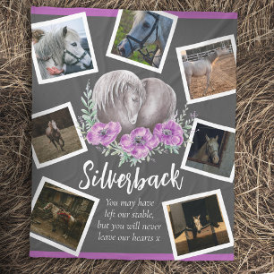 Grey horse memorial purple poppy flowers art photo fleece blanket