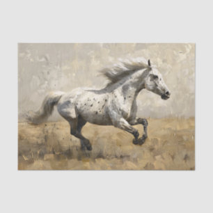 Grey Horse Running Oil Painting Decoupage Tissue Paper