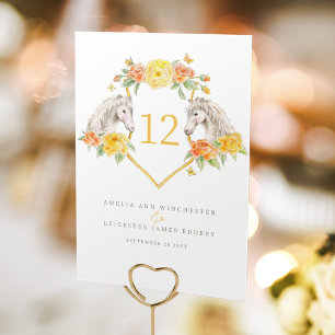 Grey horses and yellow roses monogram  table number