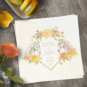 Grey horses and yellow roses monogrammed wedding napkin