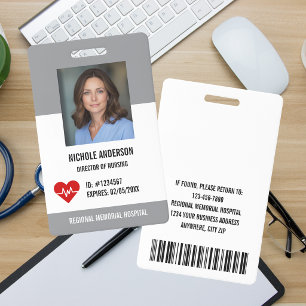 Grey Hospital Medical Employee Logo Photo Id Badge
