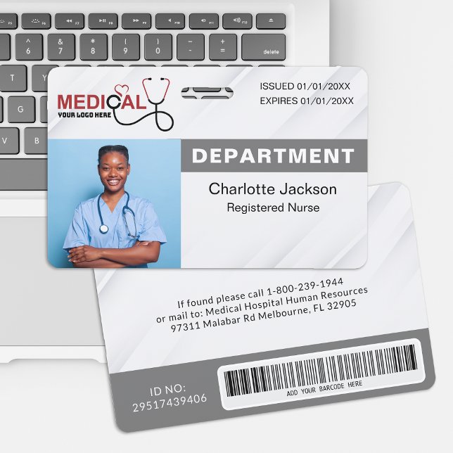Grey Hospital Photo ID Badge with Barcode (Creator Uploaded)