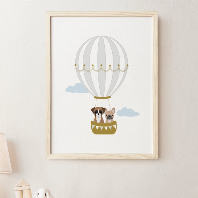 Grey Hot Air Balloon Puppies Nursery Decor Poster (Creator Uploaded)