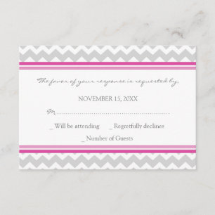 Grey Hot Pink Chevron RSVP Wedding Card