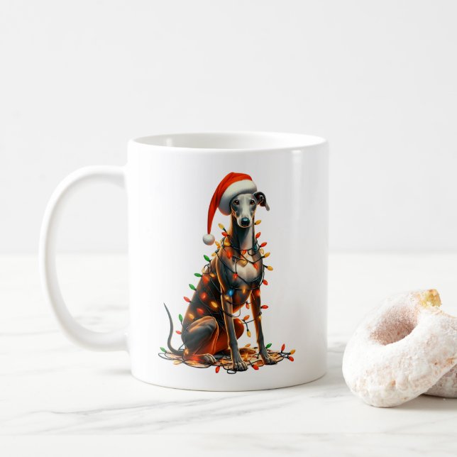 Grey Hound Dog Puppy Christmas  Coffee Mug (With Donut)