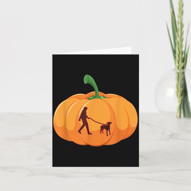 Grey Hound Walking Halloween Dog Pumpkin Card (Front)