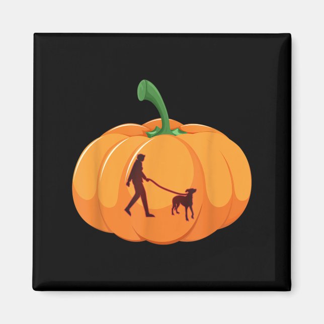 Grey Hound Walking Halloween Dog Pumpkin Magnet (Front)