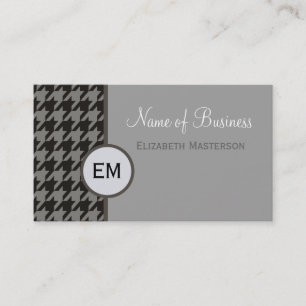 Grey Houndstooth Monogram Business Card