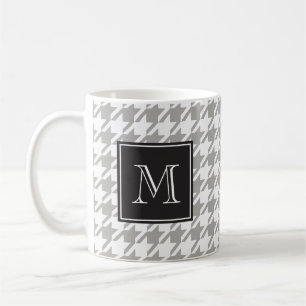 Grey Houndstooth Monogram Coffee Mug