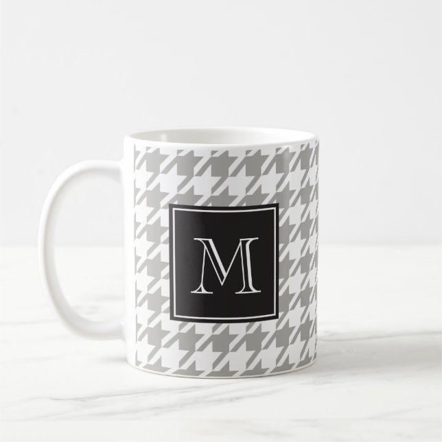 Grey Houndstooth Monogram Coffee Mug (Left)