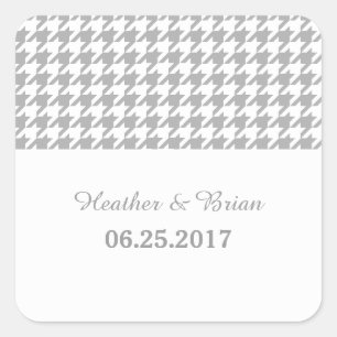 Grey Houndstooth Wedding Stickers