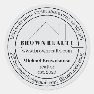 Grey House Simple Logo Real Estate Agent Classic Round Sticker