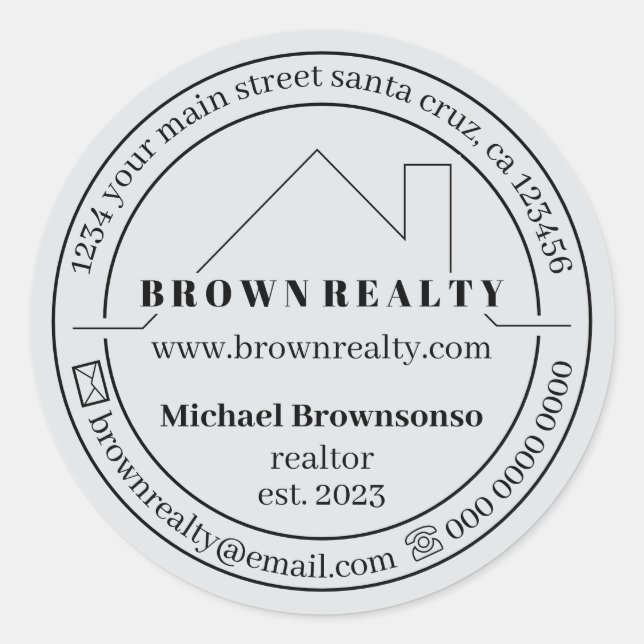 Grey House Simple Logo Real Estate Agent Classic Round Sticker (Front)