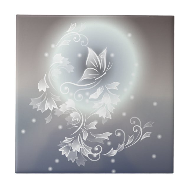 Grey Hues Floral Butterfly Fantasy Tile (Front)