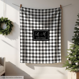 Grey Hues Rustic Black White Plaid Blanket for Him