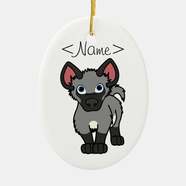 Grey Hyena Cub Ceramic Tree Decoration (Front)