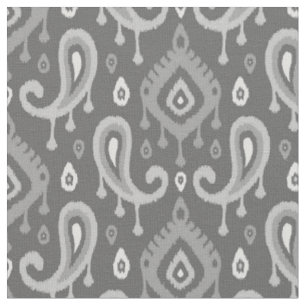 Grey Ikat Paisley Fabric