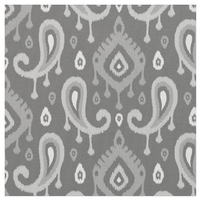 Grey Ikat Paisley Fabric (Close Up)