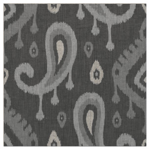 Grey Ikat Paisley Large Scale Fabric