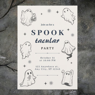 Grey Illustrated Ghosts Halloween Party Invitation