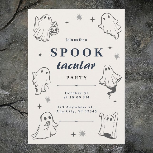 Grey Illustrated Ghosts Halloween Party Invitation (Creator Uploaded)