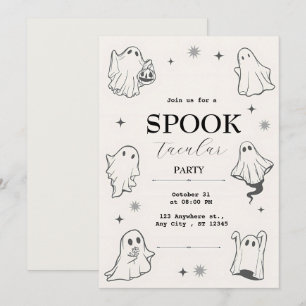 Grey Illustrative Ghost Halloween Party Invitation