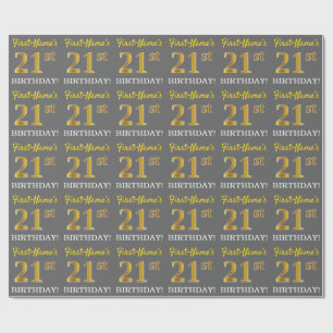 Grey, Imitation Gold Look "21st BIRTHDAY" Wrapping Paper