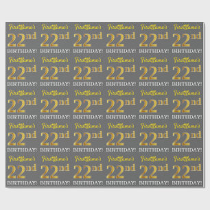 Grey, Imitation Gold Look "22nd BIRTHDAY" Wrapping Paper