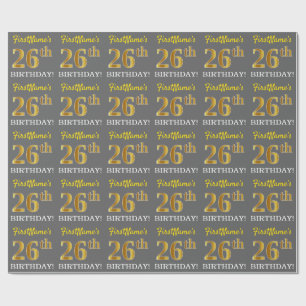 Grey, Imitation Gold Look "26th BIRTHDAY" Wrapping Paper