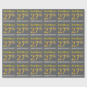 Grey, Imitation Gold Look "27th BIRTHDAY" Wrapping Paper