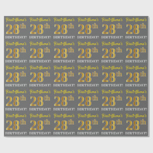 Grey, Imitation Gold Look "28th BIRTHDAY" Wrapping Paper