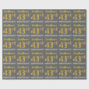 Grey, Imitation Gold Look "43rd BIRTHDAY" Wrapping Paper